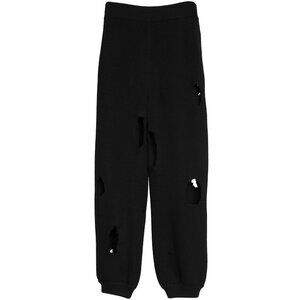 JEREMY SCOTT (Italy) Moschino Schurwolle 1x1 Rib Knit Torched Pantalons Onyx : L